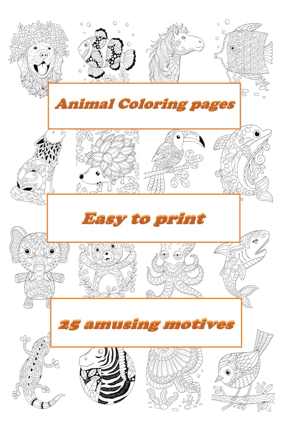 Animal coloring pages printable animal coloring pages for boys girls teens kids animal birthday party activity kids birthday party instant download