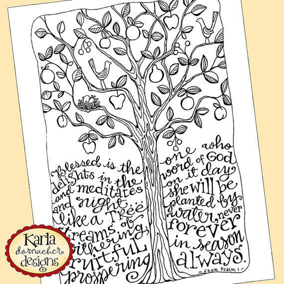 Psalm be like a tree bible journaling color your own instant download art print coloring page printable christian religious