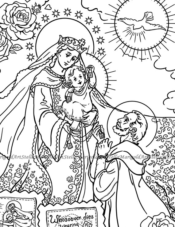 Digital download our lady of mount carmel saint simon stock and the brown scapular coloring page