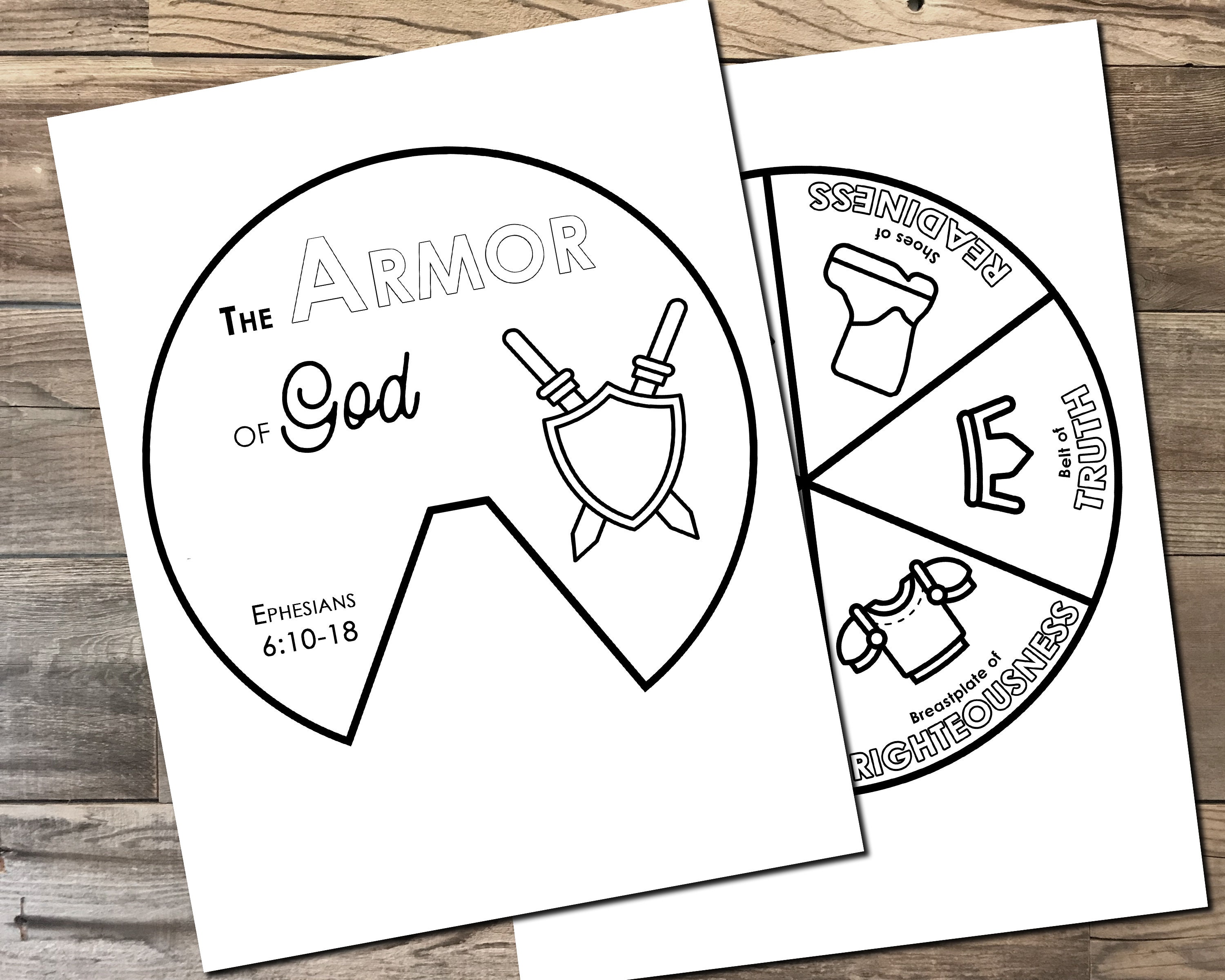 Armor of god coloring wheel printable bible activity watercolor bible lesson memory game sunday school