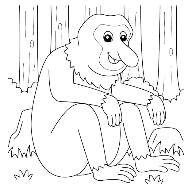 Premium vector proboscis monkey animal coloring page for kids