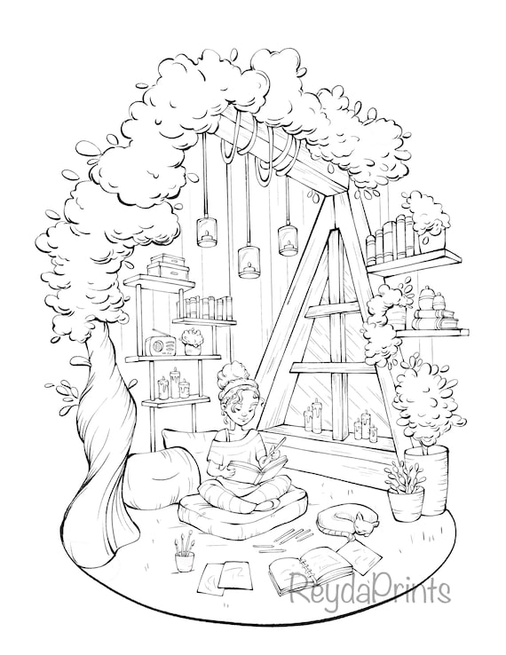 Cozy interior coloring pages digital printable procreate by reydaprints