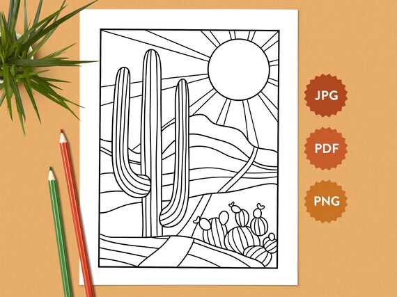 Desert landscape coloring page united states southwest printable procreate relaxing coloring book for adults instant download