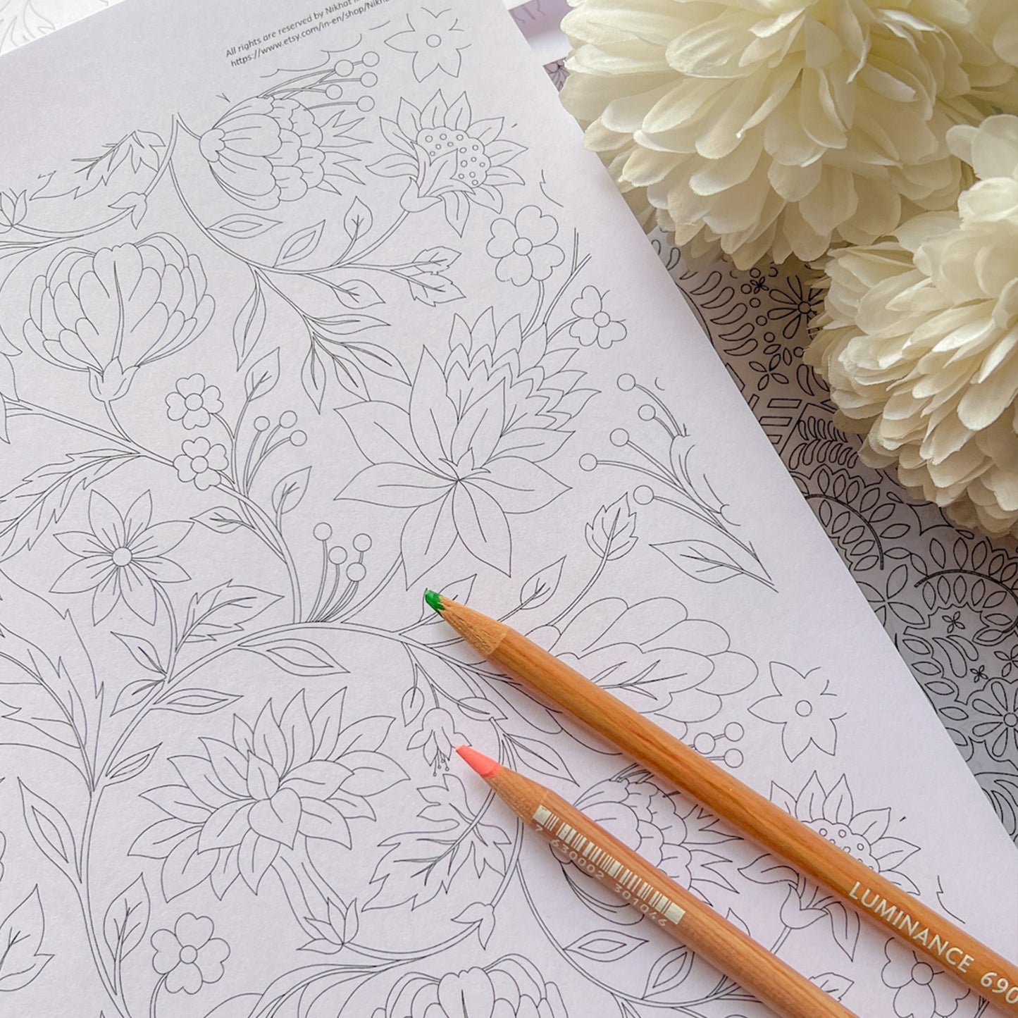 Full of florals pdf adult coloring page instant download procrea â nikhat illustrations