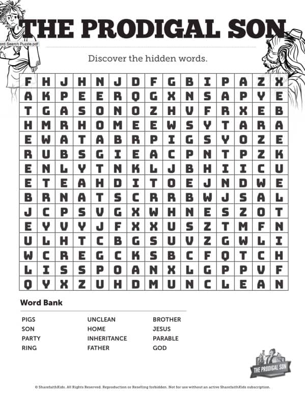 The prodigal son bible word search puzzles â