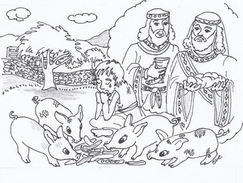 The prodigal son feeding swine cute coloring page for bible class