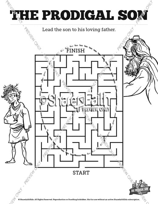 The prodigal son bible mazes â