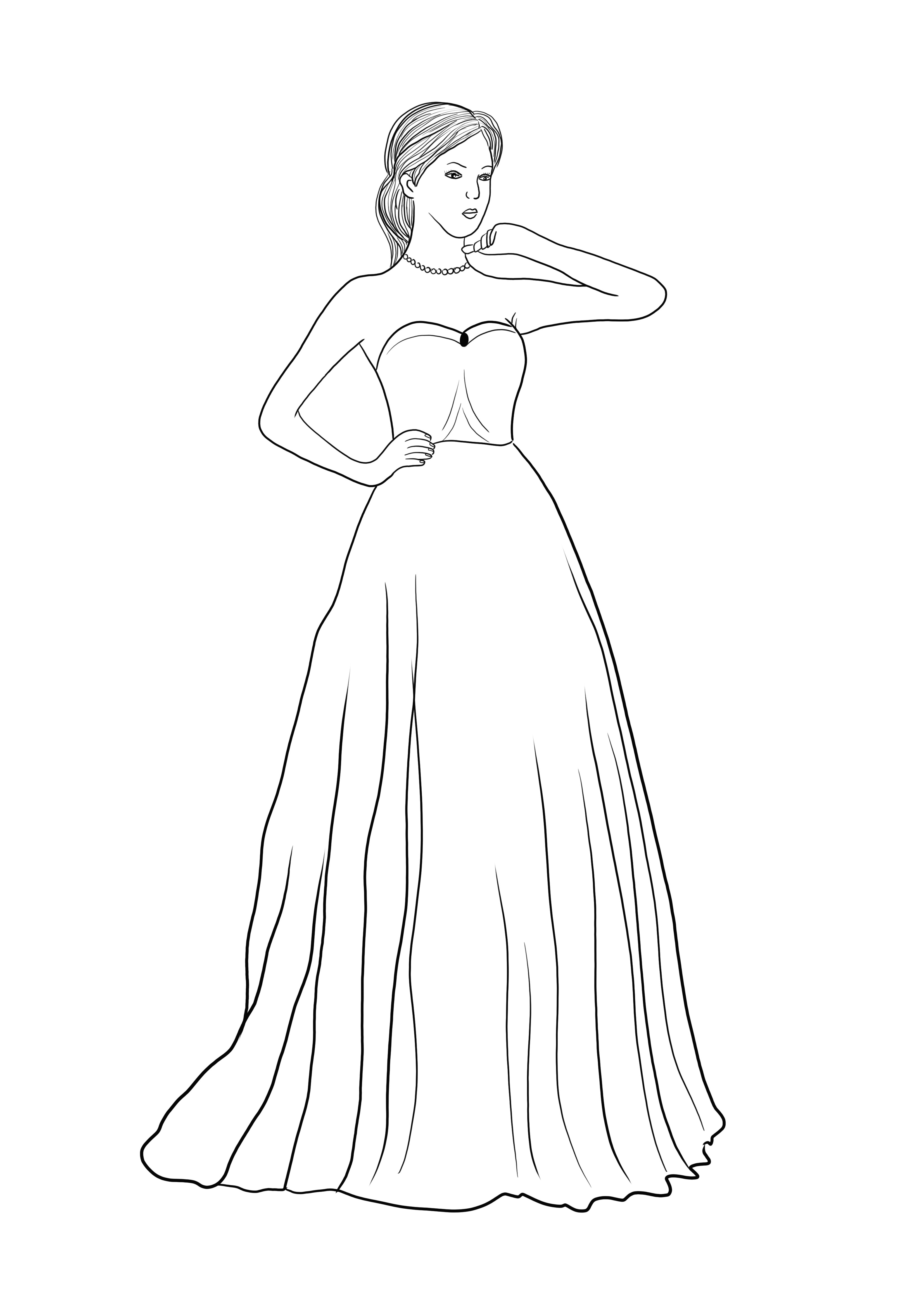 Strapless long prom dress free printable for coloring and learning about types of clothes