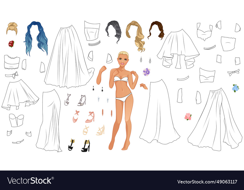 Prom fashion coloring page paper doll royalty free vector