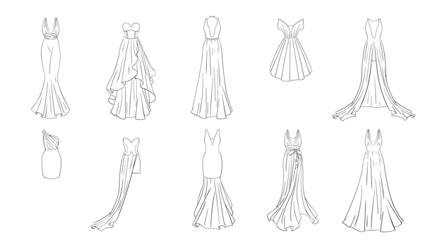 Premium vector coloring page modern and classic dresses