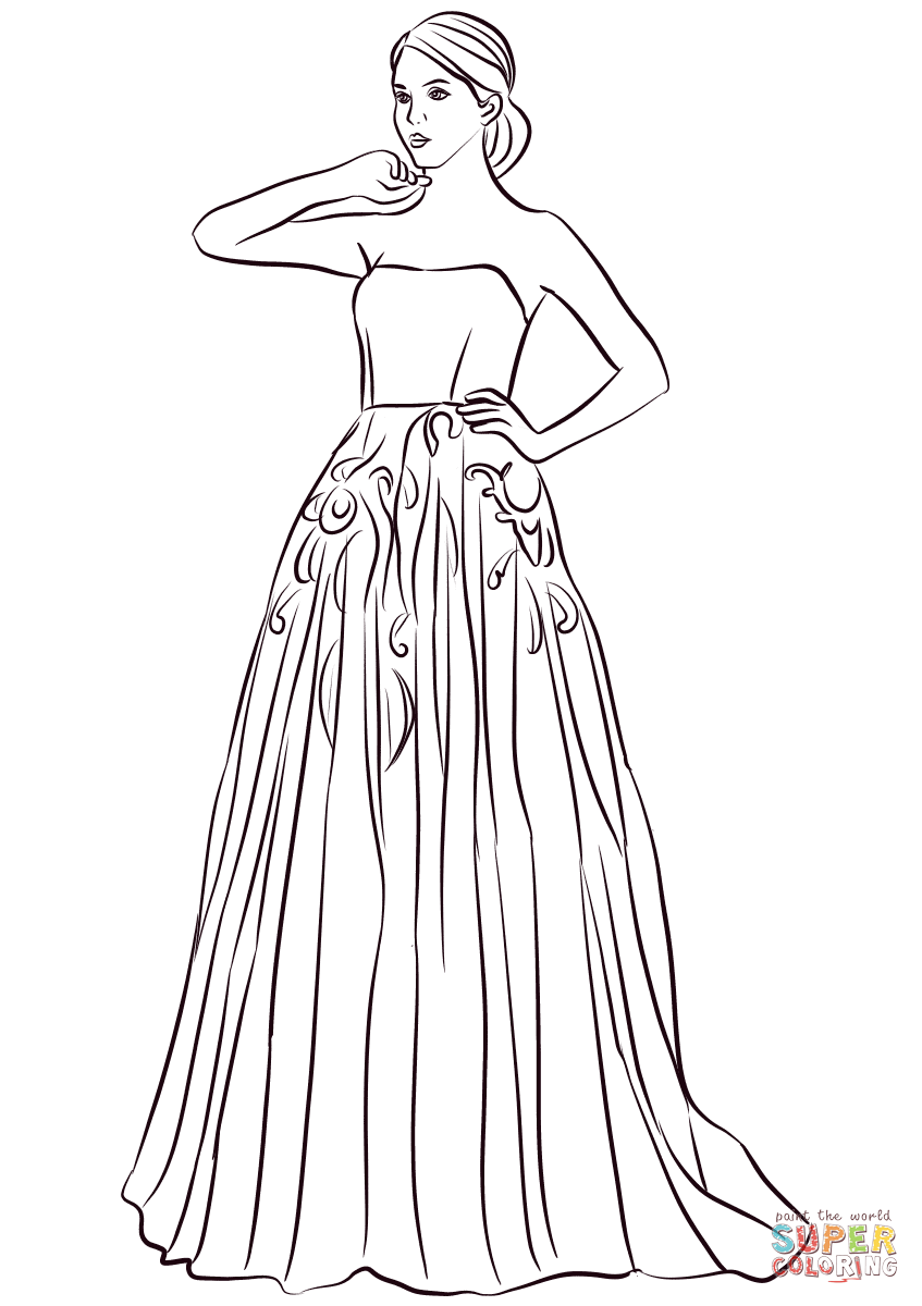 Strapless long prom dress coloring page free printable coloring pages