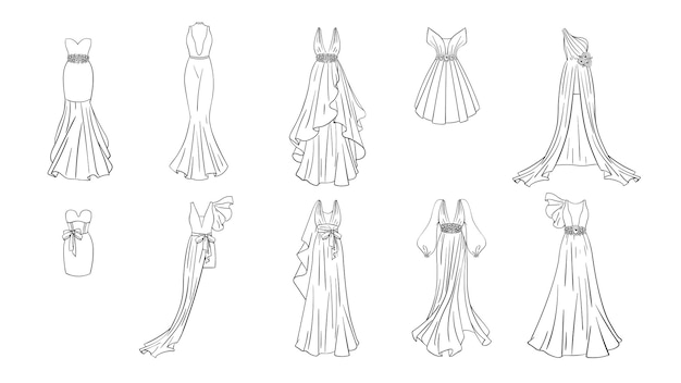 Premium vector coloring page modern and classic dresses