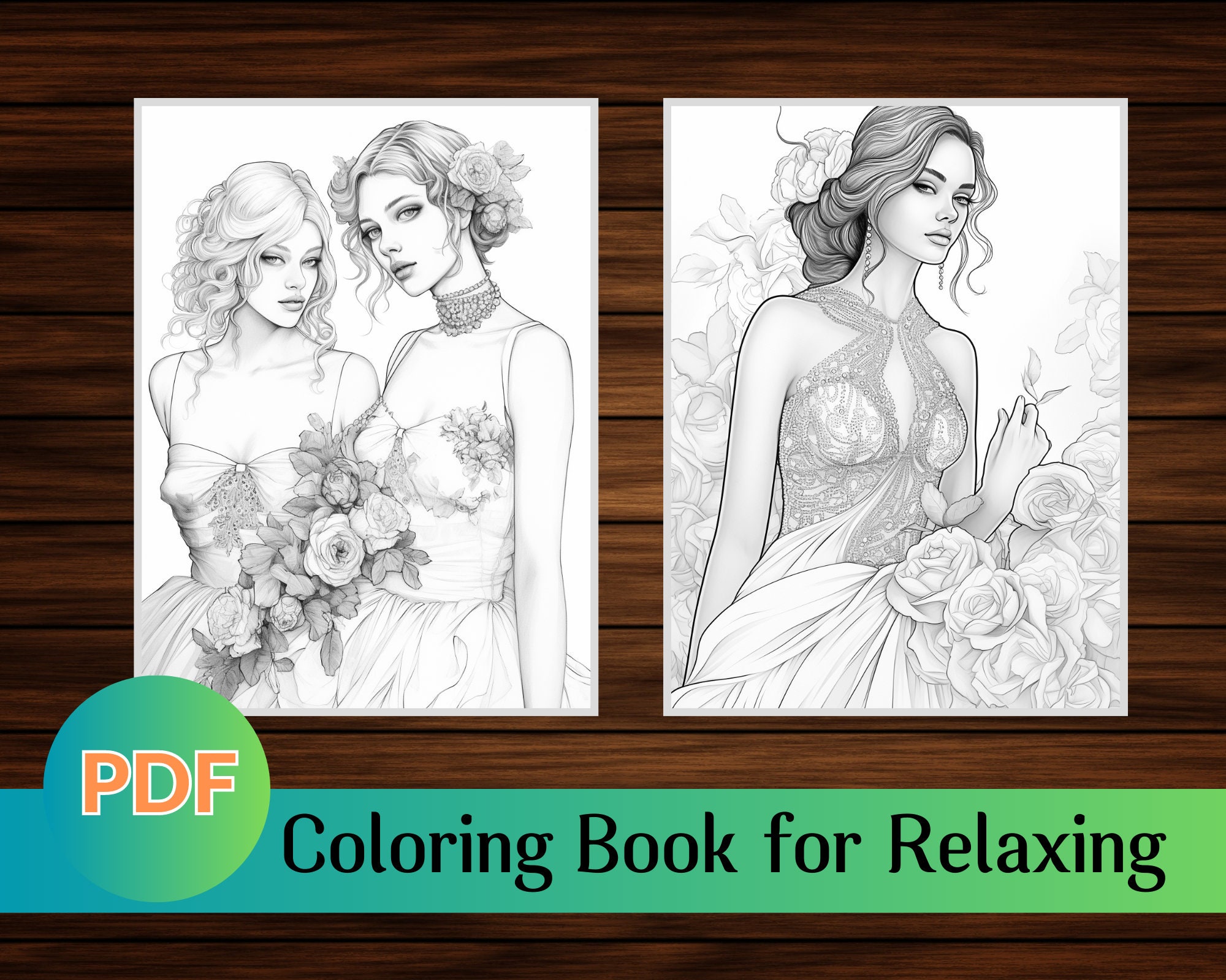 Coloring pages prom dresses fashion peace and relaxation all ages coloring book pdf stress relieving instant download