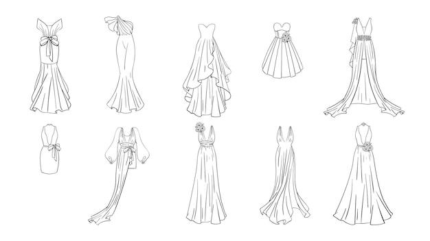 Premium vector coloring page modern and classic dresses