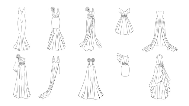 Premium vector coloring page modern and classic dresses