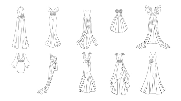 Premium vector coloring page modern and classic dresses