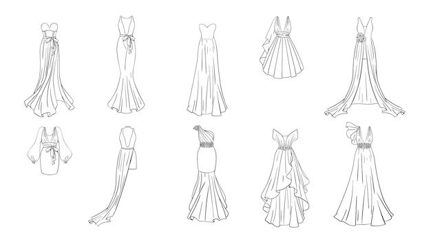 Premium vector coloring page modern and classic dresses