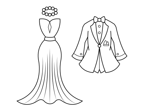 Printable prom dress and tuxedo coloring page