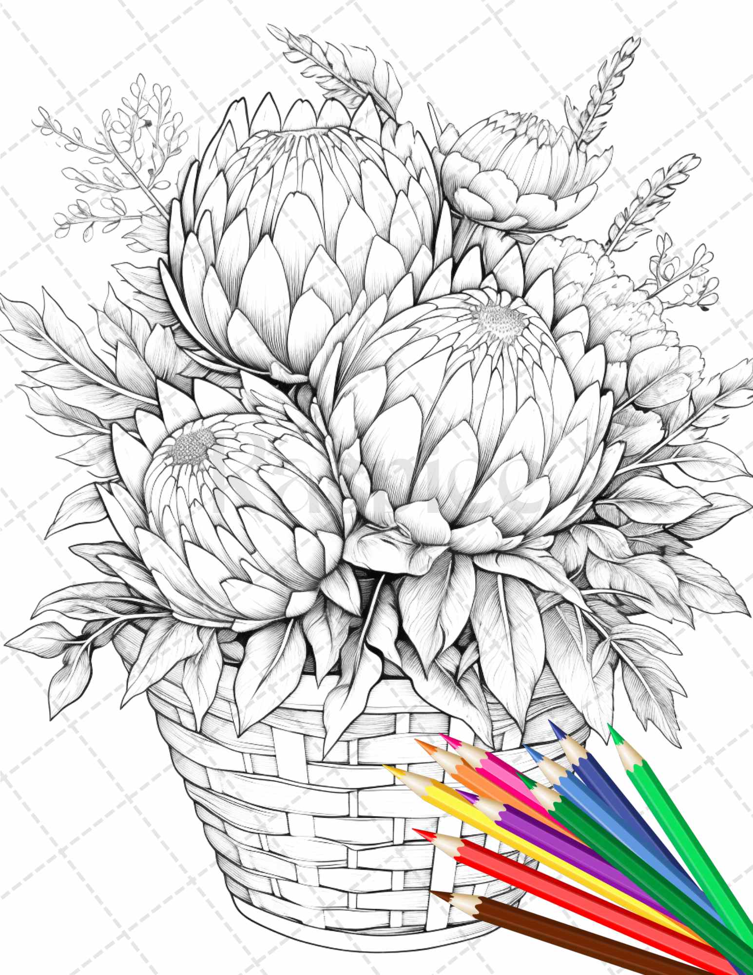 Flower baskets grayscale coloring pages for adults pdf file instan â coloring