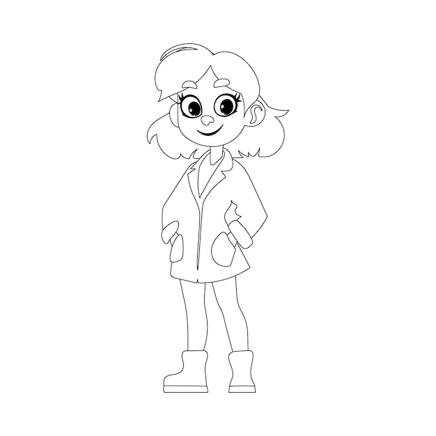 Premium vector there is a girl who is fun and nice and she is wearing clothes that are similar to what doctors wear childrens coloring page