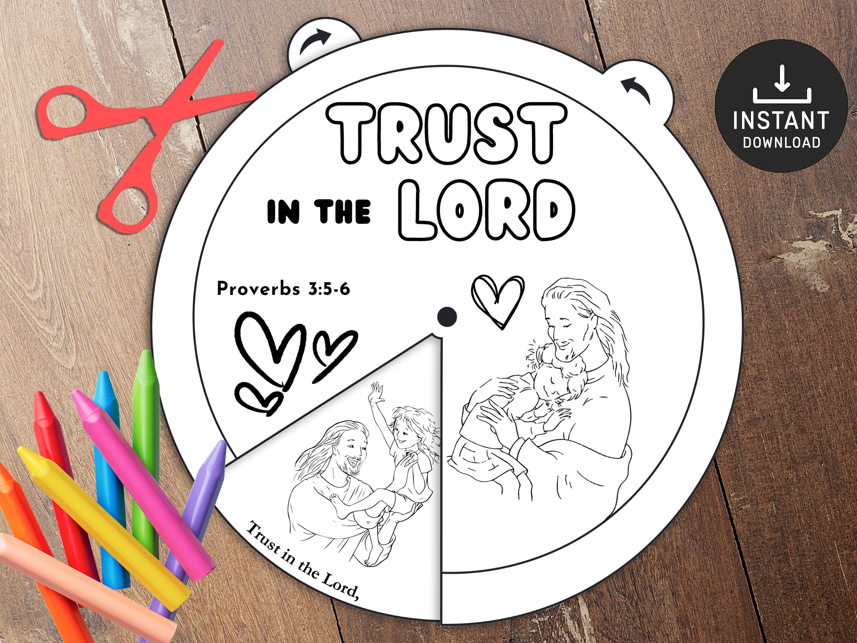 Trust in the lord coloring wheel printable bible verse activity kids bible lesson memory game sunday school proverbs