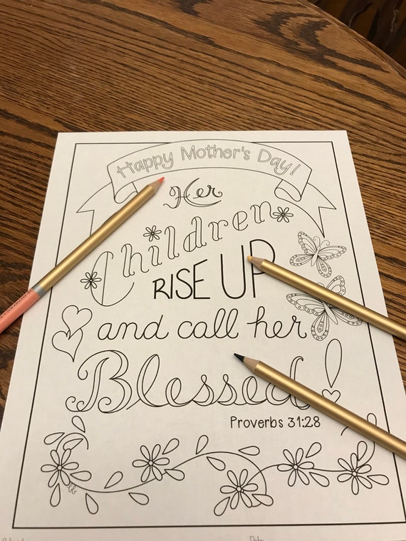 Buy coloring page happy mothers day proverbs her children rise up and call her blessed printable online in india