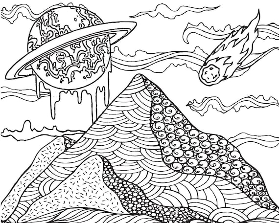 Printable psychedelic coloring page digital instant download