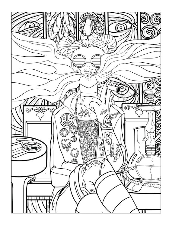 Page psychedelic trippy adult coloring book digital instant download printable