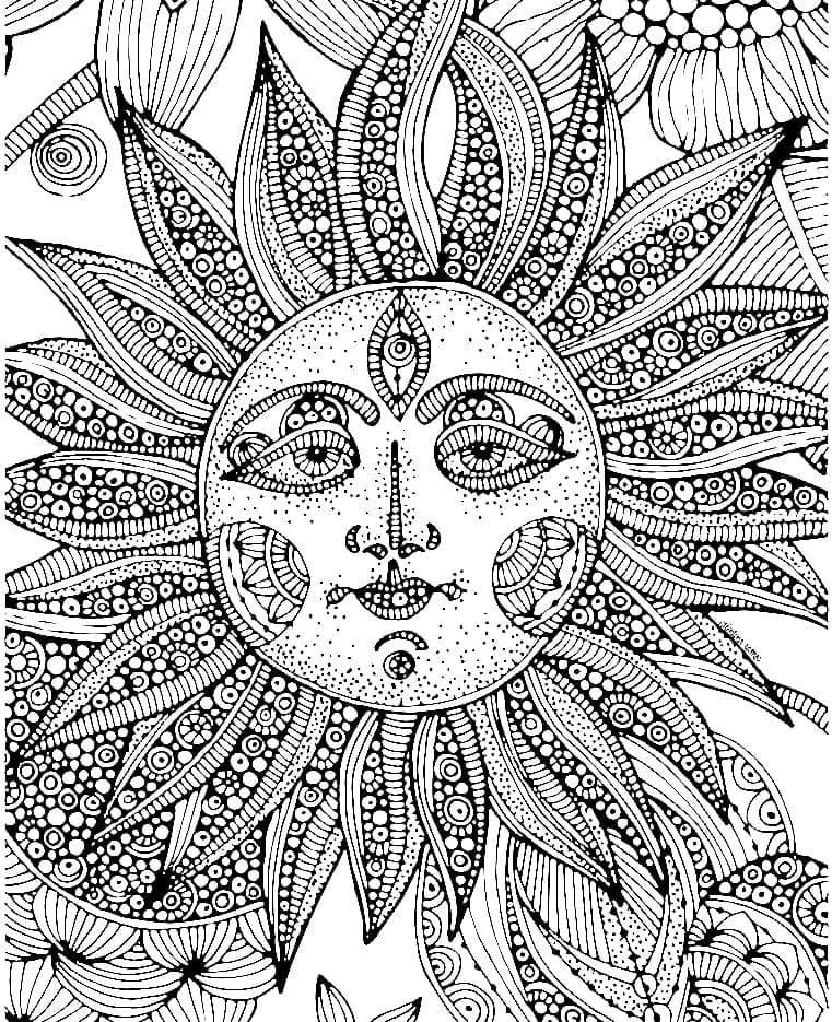 Sun psychedelic coloring page