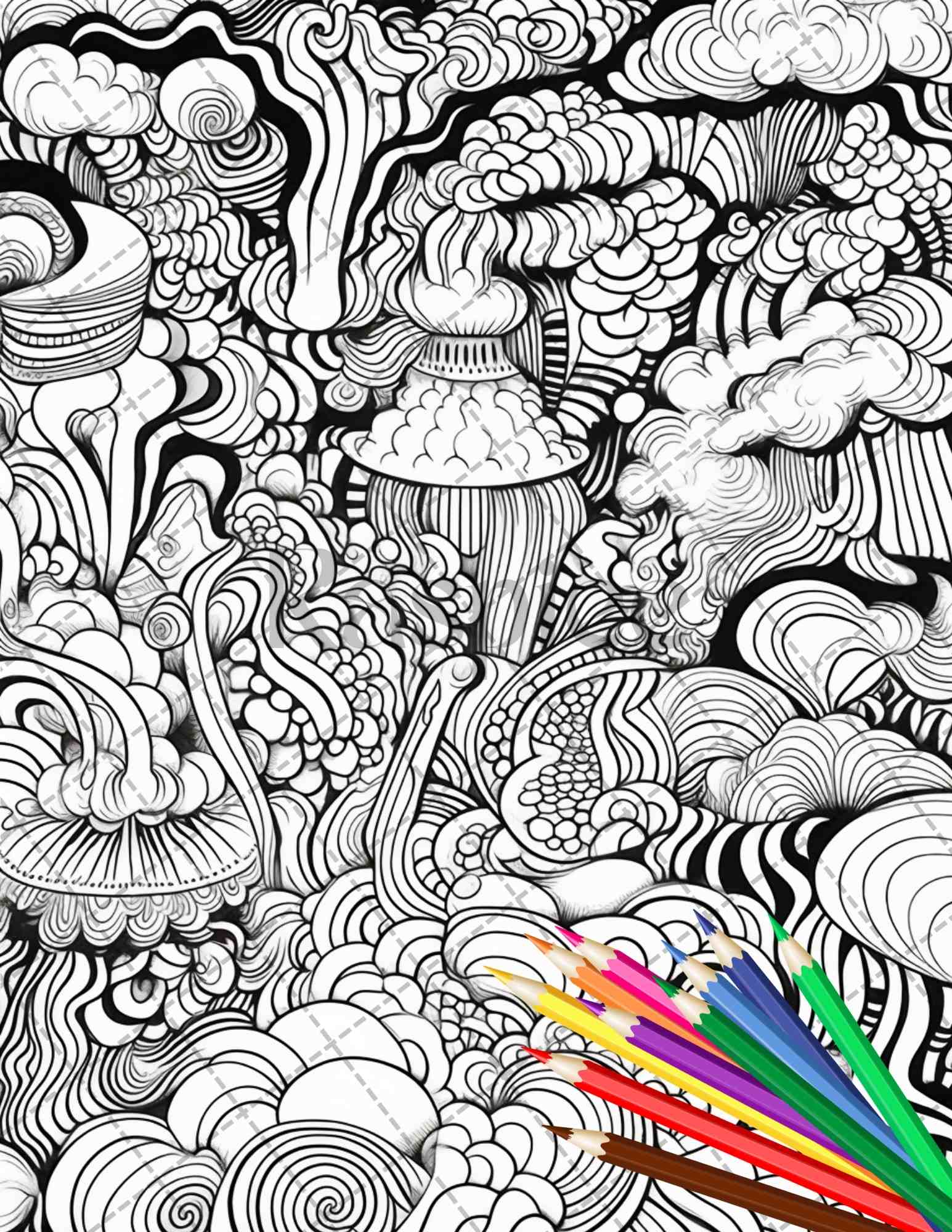 Psychedelic trippy coloring book printable for adults grayscale color â coloring