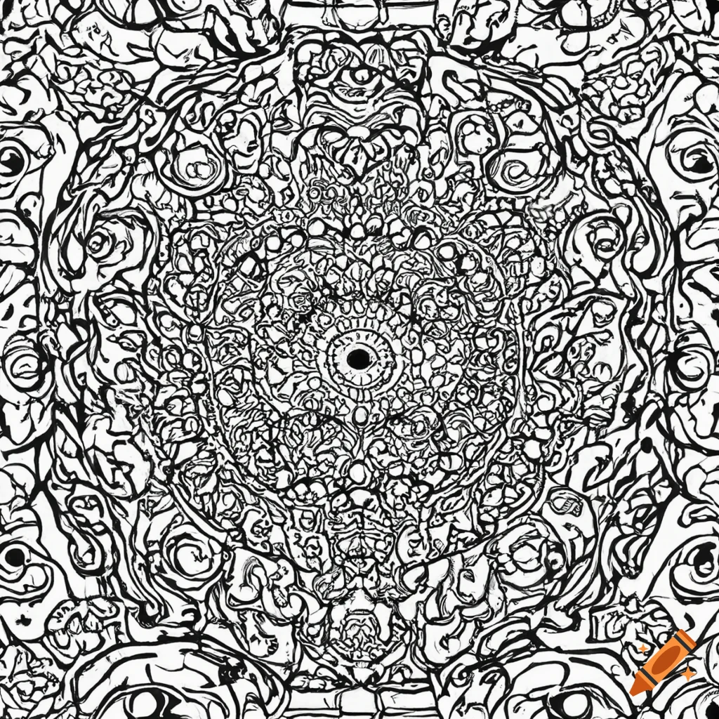 Psychedelic coloring book outline retirement home on