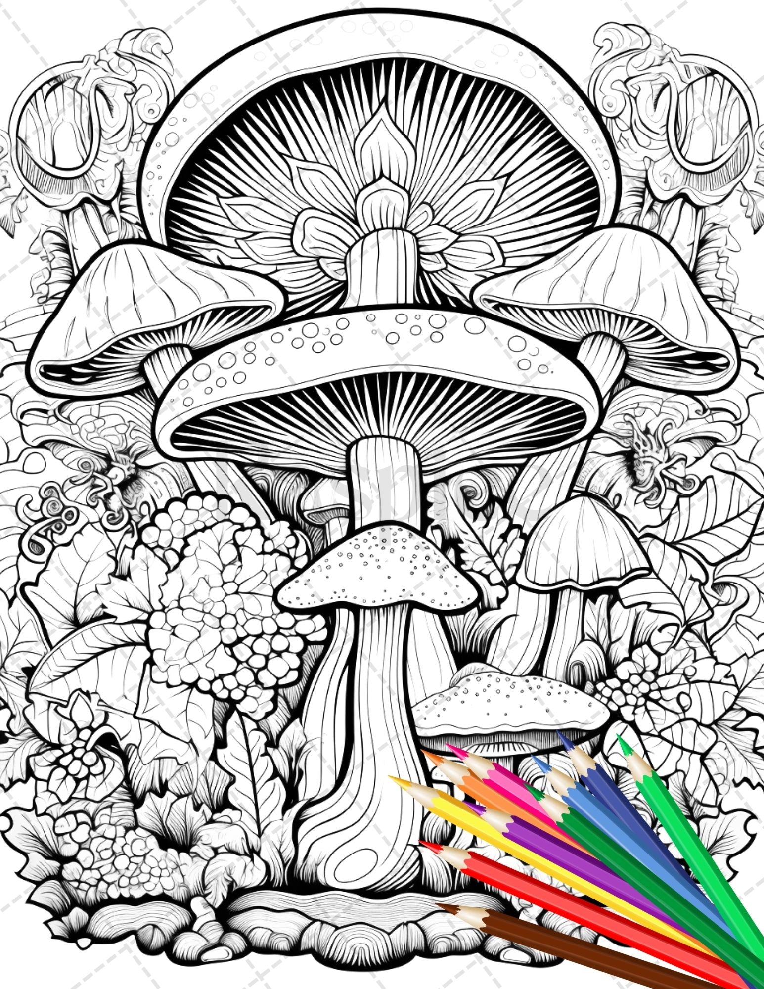 Psychedelic mushroom forest coloring book printable for adults trippy â coloring