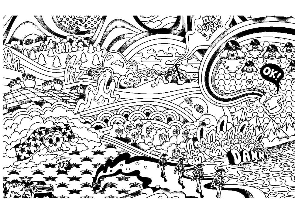 Landscape psychedelic coloring page