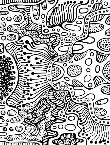 Coloring page abstract pattern maze line of ornaments psychedelic stylish card vector hand drawn illustration antistress tribal background black and white decorative texture stock illustration