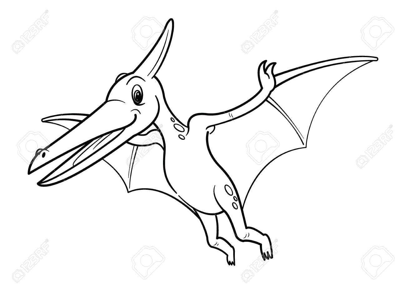 Cute cartoon dinosaur pteranodon character coloring book and education vector illustration royalty free svg cliparts vectors and stock illustration image