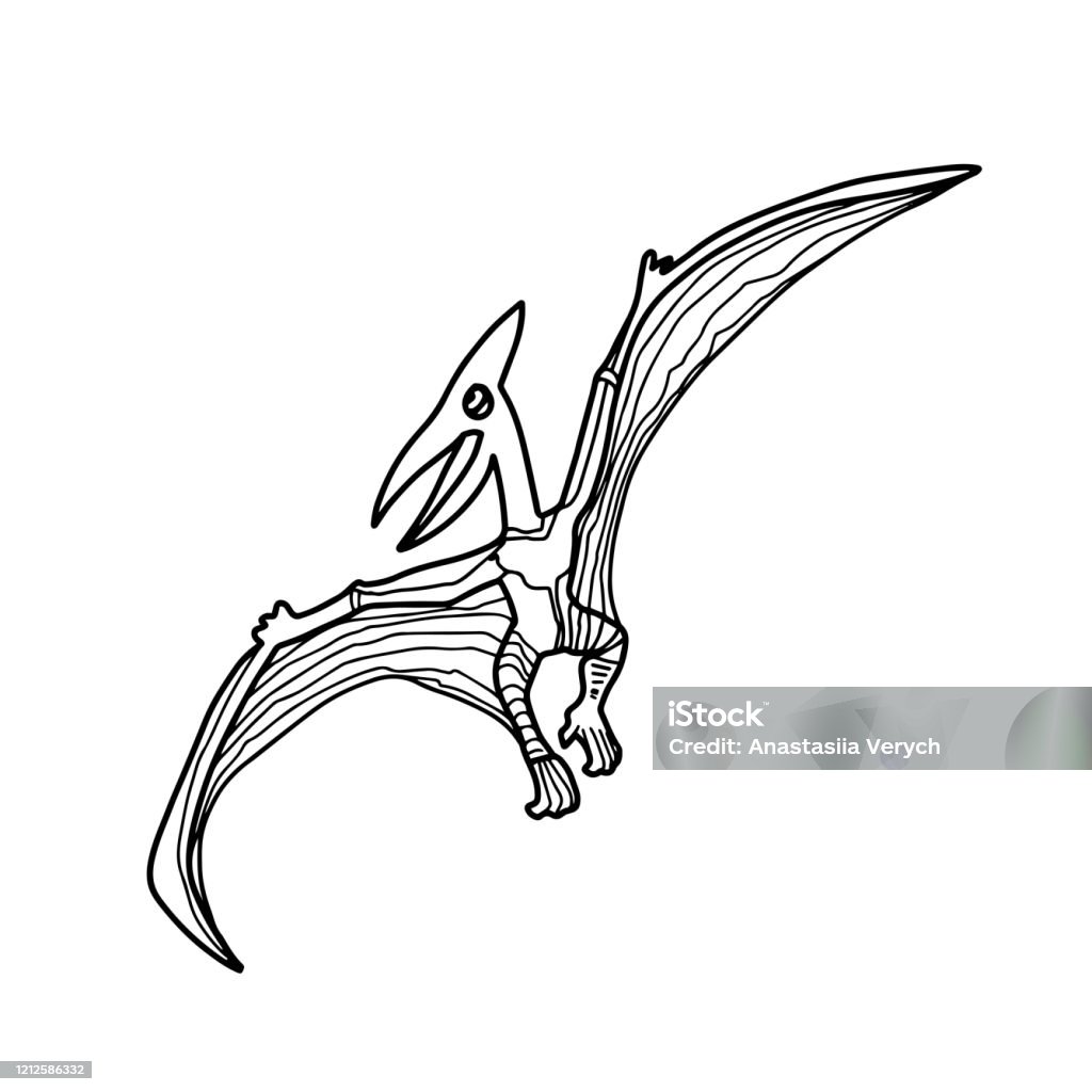 Dinosaur pterodactyl or pteranodon coloring book for children and adultshand drawn antistress coloring page vector outline t rex illustration stock illustration