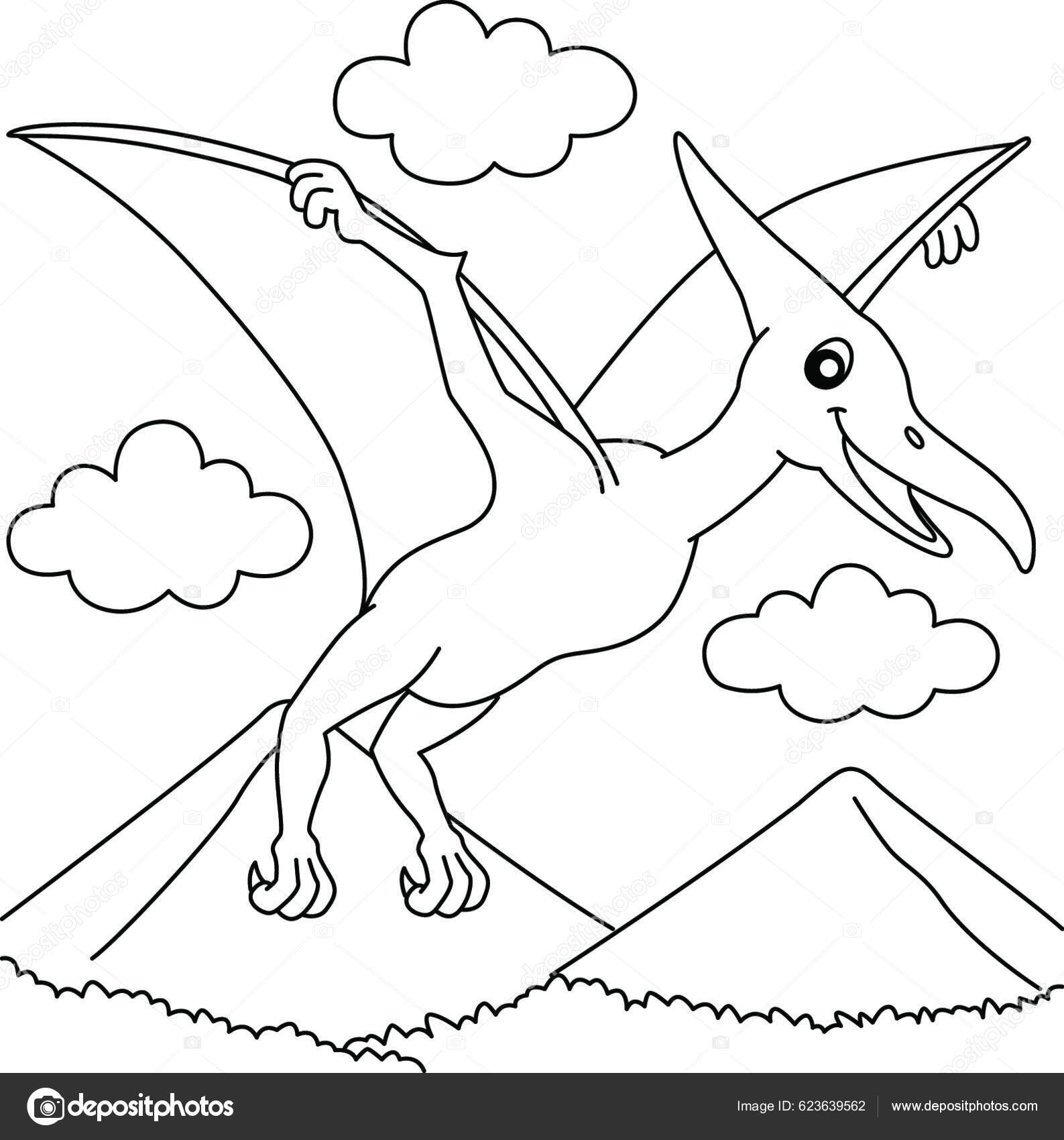 Pterodactyl coloring page kids stock vector by yayimages