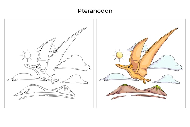 Premium vector hand drawn cute dinosaur for coloring page pteranodon