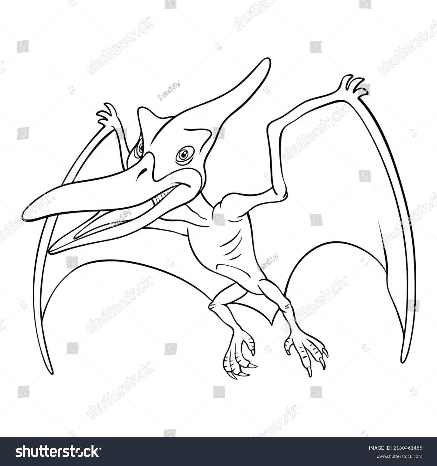 Cute pteranodon coloring page black white stock vector royalty free