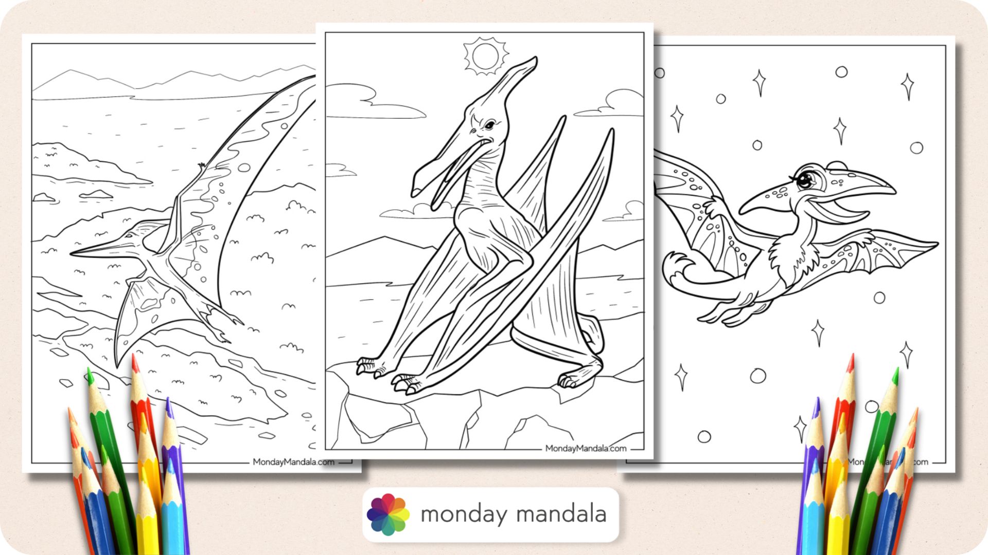 Pterodactyl coloring pages free pdf printables