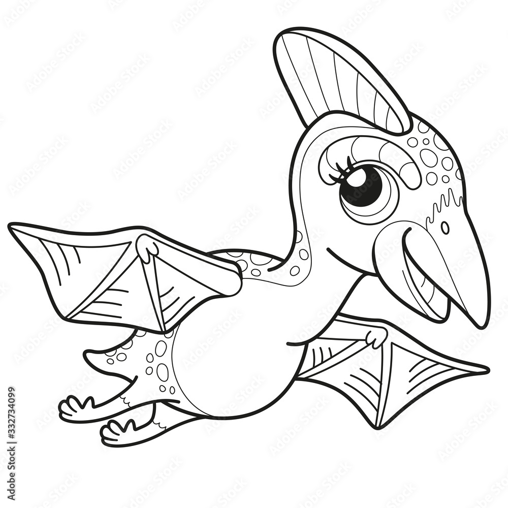 Coloring book for children baby pterodactyl vector