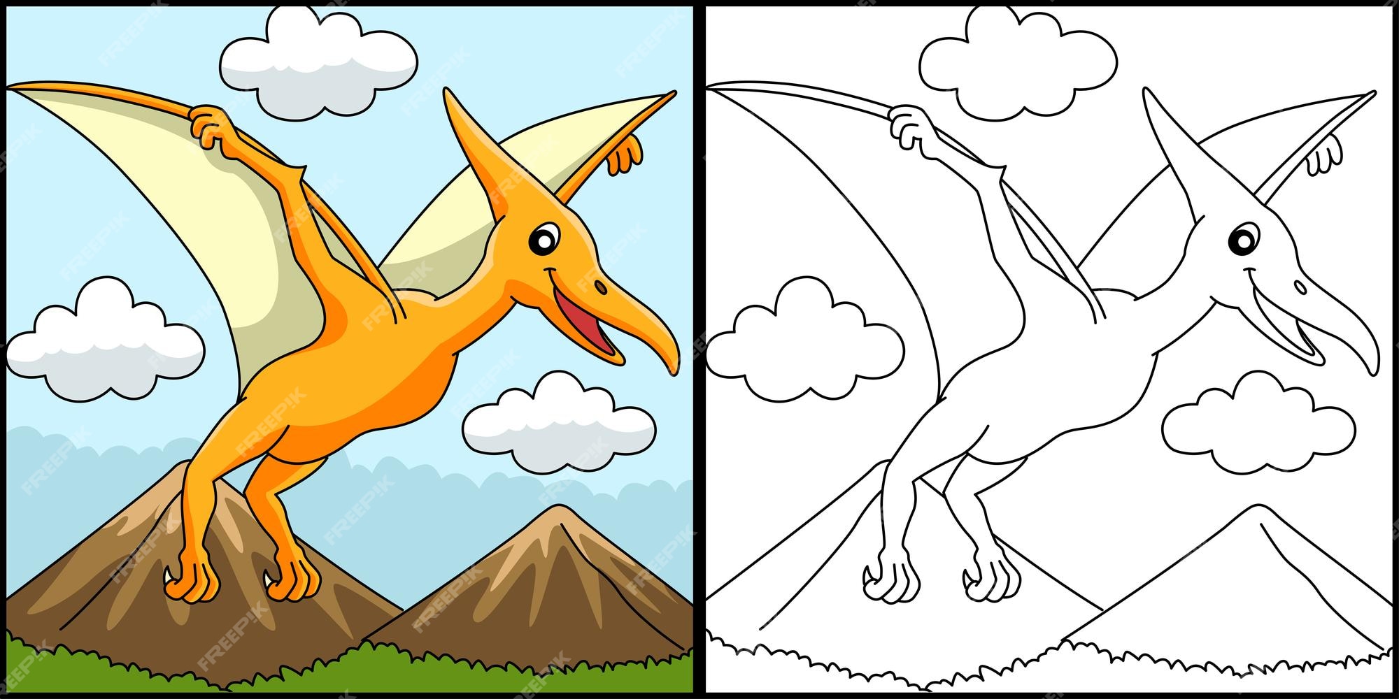 Premium vector pterodactyl dinosaur coloring page illustration