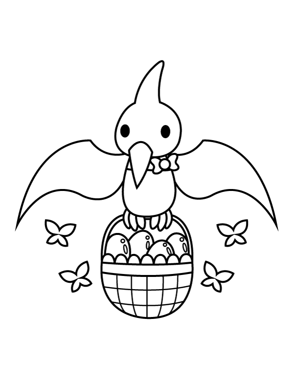 Printable pterodactyl and easter basket coloring page