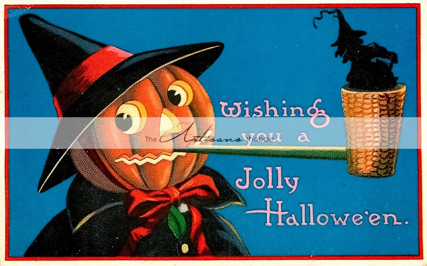 Printable instant download vintage halloween jolly jack olantern pumpkin witch paper crafts scrapbook altered art halloween greeting