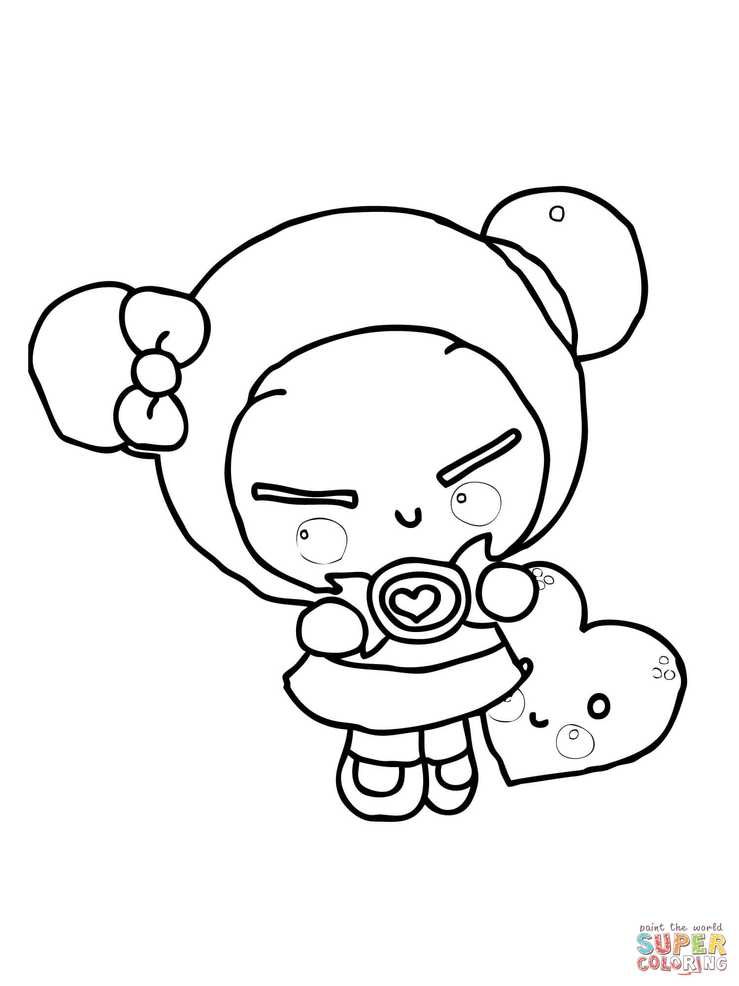 Pucca is sucking on a dummy coloring page free printable coloring pages