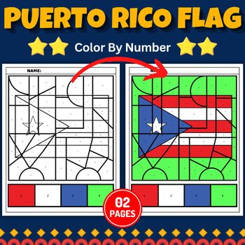 Puerto rico flag color by number coloring page