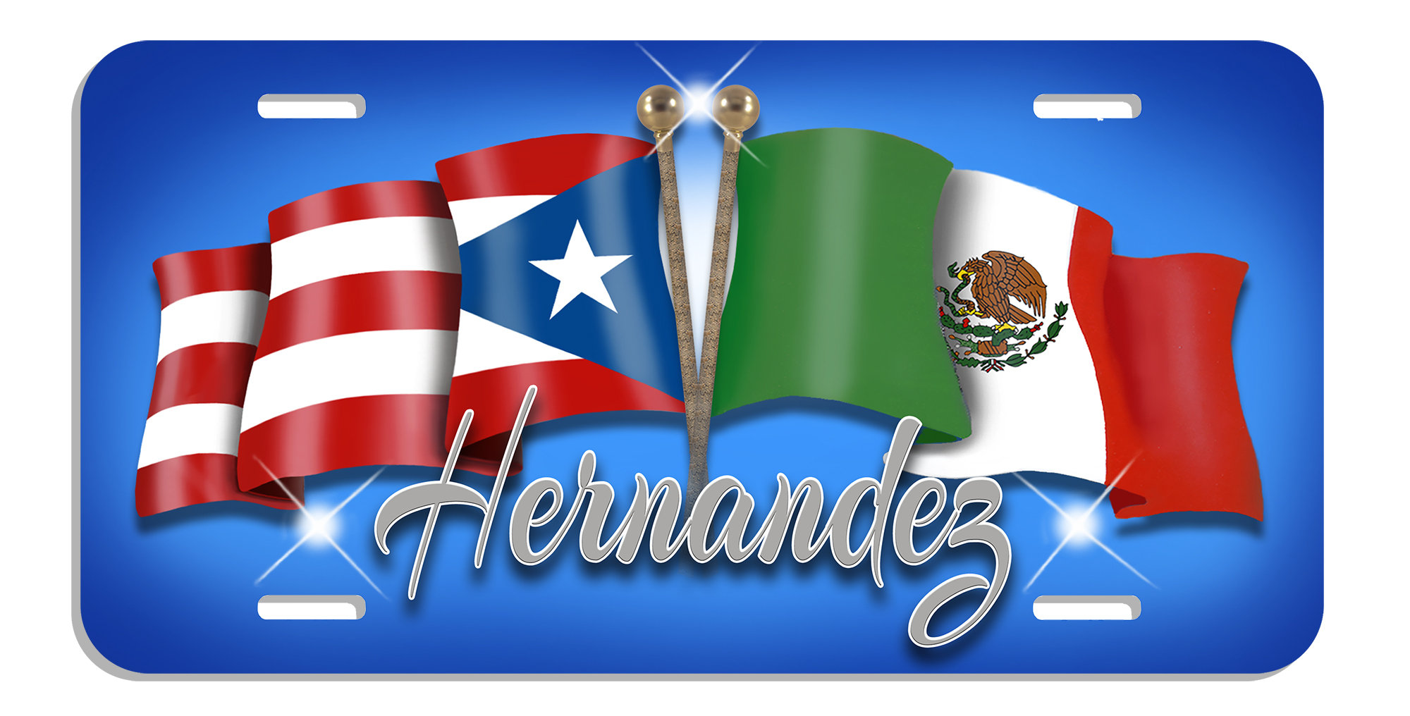 Puerto rico mexico unity flags auto license plate personalize gifts any name or text many color backgrounds america latino mexican