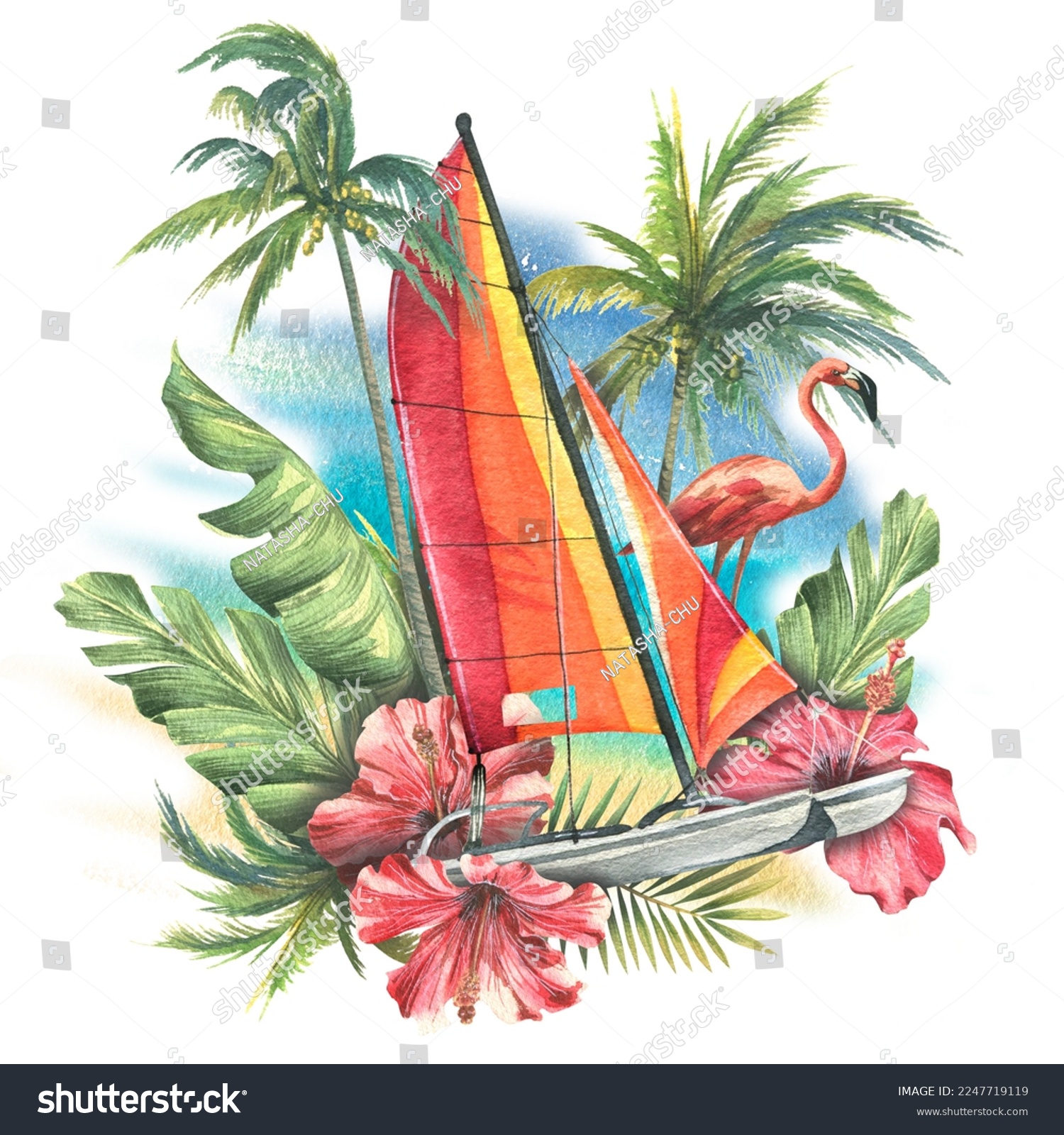 Thousand colored drawing tropical islands royalty
