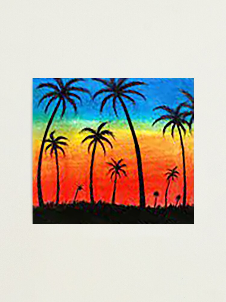 Tropical island palm trees tropical crayon drawing tropical sunset beach hawaii samoa photographic print for sale by nostrathomas