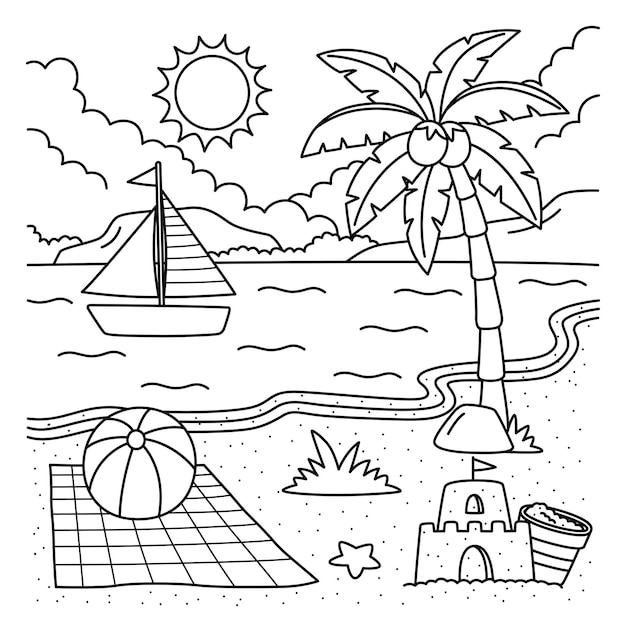 Premium vector a cute and funny coloring page of a beach summer provides hours of coloring fun for children color this page is very easy suitable for little kids and toddlers